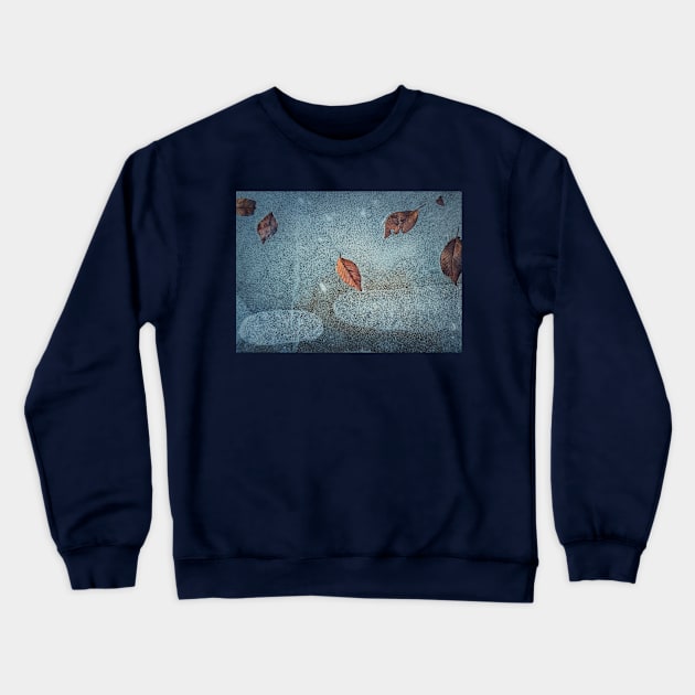 fallen leaves frozen in a puddle Crewneck Sweatshirt by psychoshadow